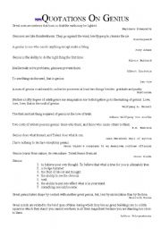 English worksheet: Quotations on Genius