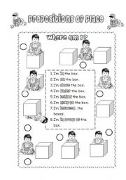 English Worksheet: Prepositions: label the picture