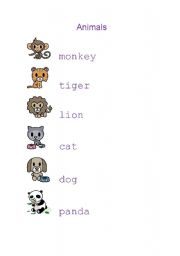 English worksheet: animals