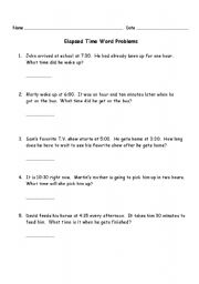 English worksheet: Elapsed Time Word Problems