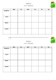 English worksheet: Healthy eating menu