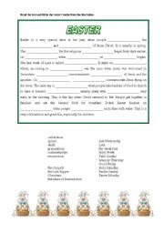 English Worksheet: Easter cloze text elementary