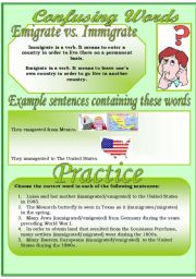 English Worksheet: Confusing Words (5)...emigrate vs. immigrate...There are many grammatical errors that we, as teachers see every day. If you really want to improve your students English, this is the perfect set for you ;)