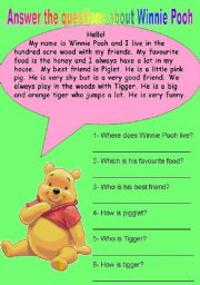 English Worksheet: Reading comprehension about Winnie Pooh