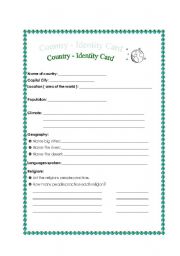 English Worksheet: country identity card