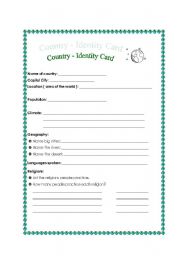 English worksheet: country identity card