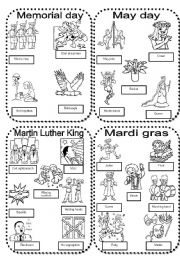 English Worksheet: Celebrations #3 Memorial day-May day-MLK-Mardi gras