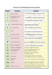 English Worksheet: Common Proofreading/Correction Symbols