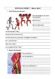 English Worksheet: Who plays soccer ? Boys or girls ?