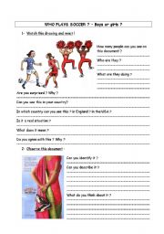 English worksheet: Who plays soccer ? Boys or girls ?