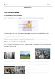 English Worksheet: TEST part I: New Yorks boroughs and famous places in Manhattan + some keys.