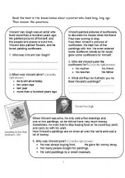 English Worksheet: Reading comprehension: Vincent Van Gogh