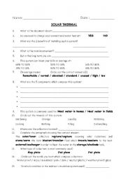 English worksheet: Solar Thermal