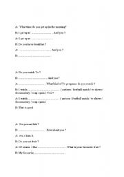 English worksheet: dialogs for simple present tense