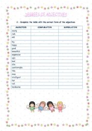 English Worksheet: worksheet on the degrees of adjectives