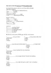 English Worksheet: Verb to be and wh questions