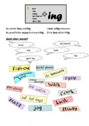 English Worksheet: gerund after like love hate etc