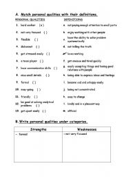 English Worksheet: personal qualities (Strengths and weaknesses)