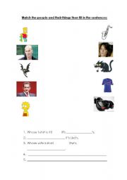 English worksheet: Matching people and their things