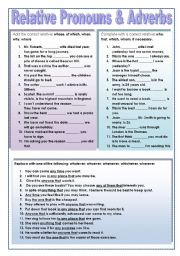 English Worksheet: Relative Pronouns and Adverbs