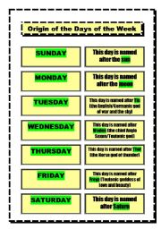 English Worksheet: Origin of the days of the week