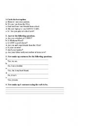 English worksheet: Verb to be