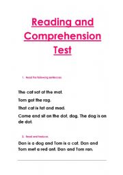 English worksheet: Reading and comprehension 