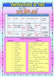 English Worksheet: PREPOSITIONS OF TIME