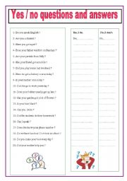English Worksheet: Yes / No questions and answers.