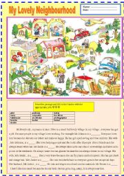 English Worksheet: _2 pages_ MY LOVELY NEIGHBOURHOOD [jobs and simple present tense]