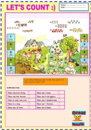 English Worksheet: NUMBERS ,ANIMALS,THERE IS/ARE 