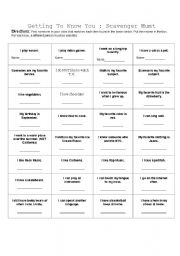 English worksheet: Getting to Know You