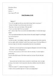 English worksheet: real meaning of life