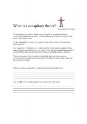 English Worksheet: Conspiracy Theories (Part of my myths and legends unit)