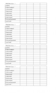 English worksheet: What time do you...? Interview