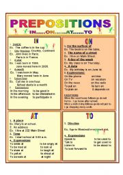 English Worksheet: PREPOSITIONS IN, ON, AT, TO