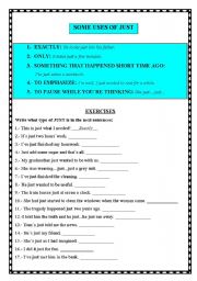 English Worksheet: SOME USES OF JUST