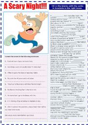 English Worksheet: A SCARY NIGHT - MIXED TENSES