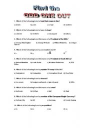 English worksheet: Find the odd one out