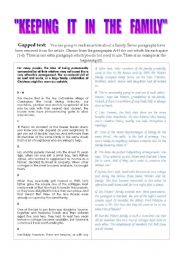 English Worksheet: Keeping it in the family - Gapped Text