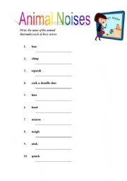 English worksheet: Animal Noises! Have fun!