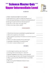 English Worksheet: Science Master Quiz - UPPER INTERMEDIATE