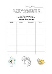 English Worksheet: Daily Schedule