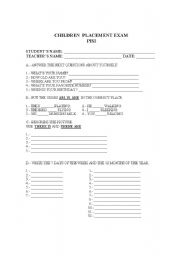 English Worksheet: children placement exam