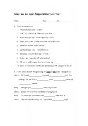 English Worksheet: Some/ any/ no/ none