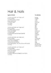English Worksheet: hair and nails