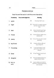 English worksheet: Relationship Vocabulary Description Match