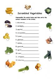 English Worksheet: Scrambled Vegetables