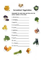 English worksheet: Scrambled Vegetables