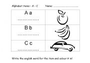 English worksheet: A - C words